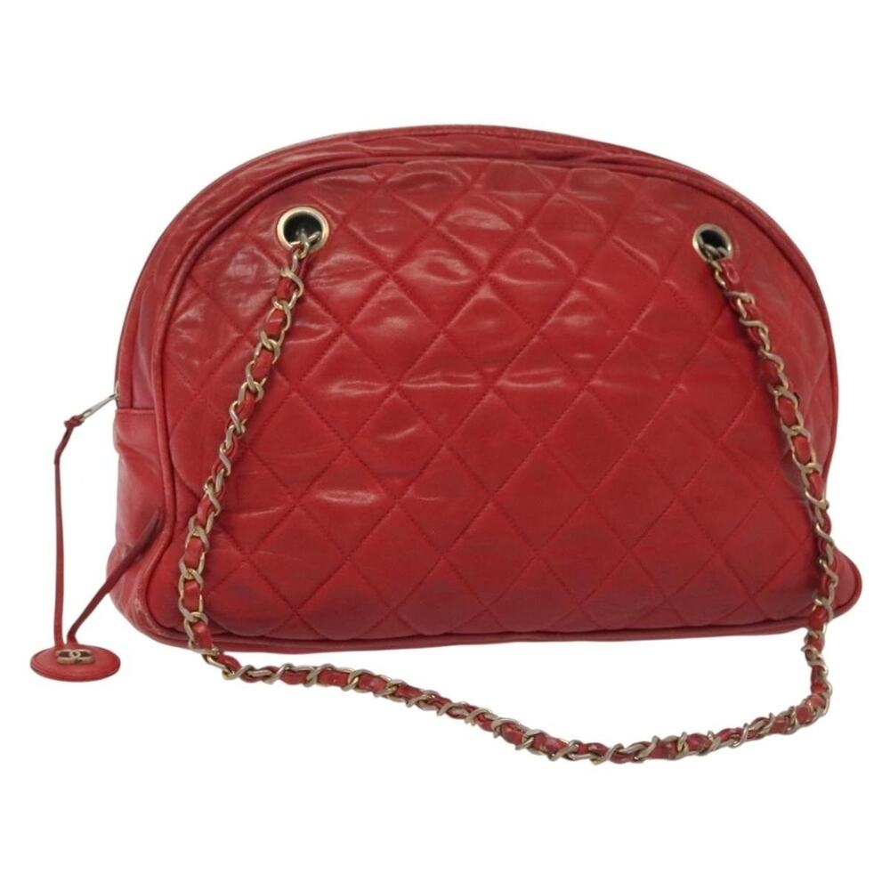 Chanel Matelasse Lambskin Chain Shoulder Bag Red